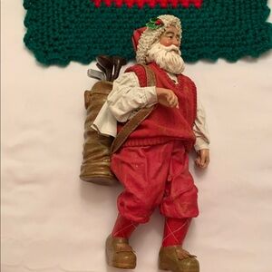 Festive Santa Figurine with Golf Bag - Red and Brown